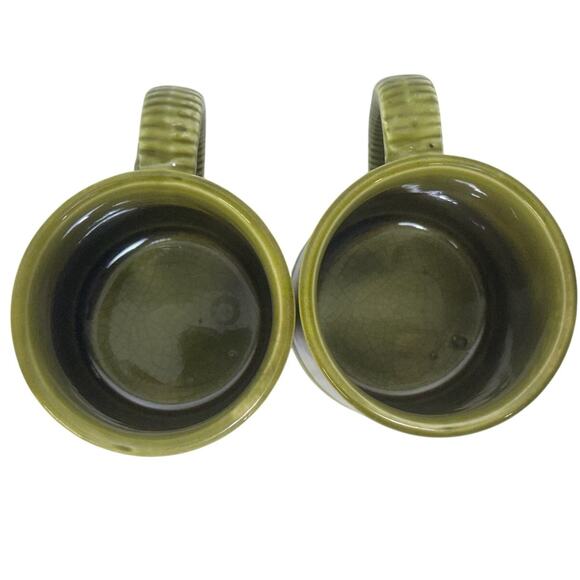 Holt Howard Vintage 1963 Olive Green Retro Pottery Coffee Tea Mugs-Set of 2 - Picture 6 of 6